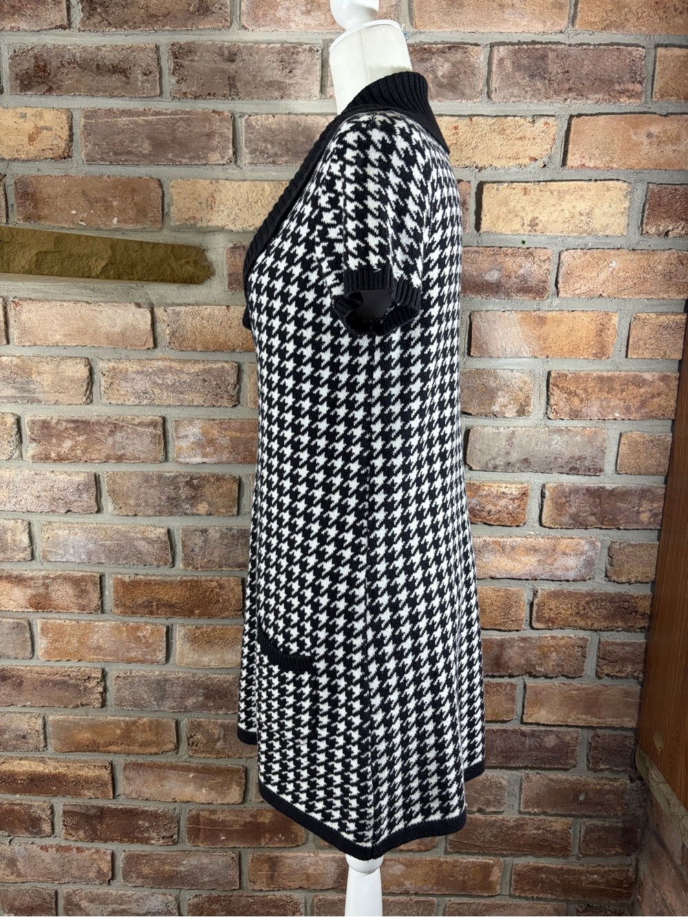 STYLE & CO. Black & White Houndstooth Sweater Dress with Shawl Collar - Picture 2 of 11